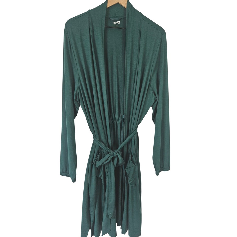 Duluth Trading Co Dang Soft Knee Length Robe Sz XL Green Jersey Knit Wrap